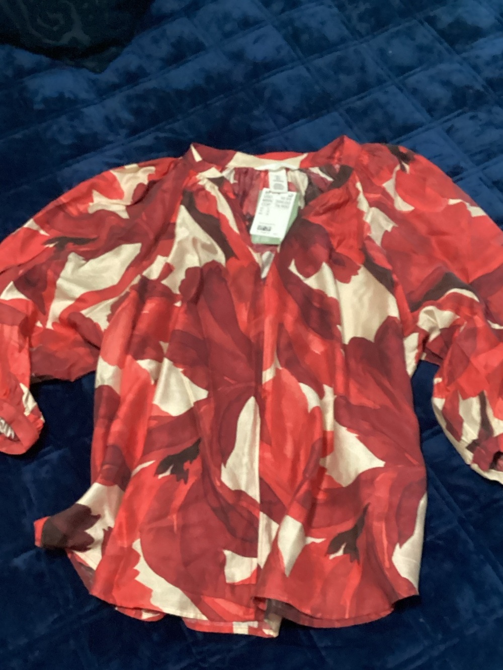 H&M Red and Ivory Floral Blouse